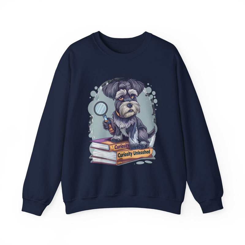Curiosity Unleashed Schnauzer Unisex Crewneck Sweatshirt – Dog on Books