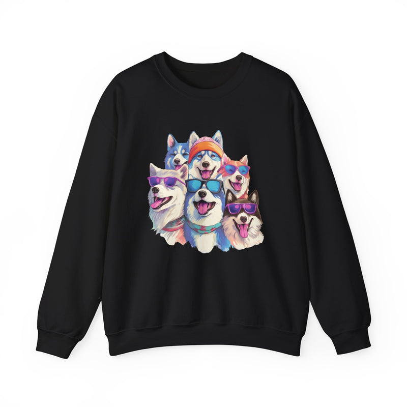 Alaskan Malamutes in Quirky Hats & Sunglasses T-Shirt | Fun Whimsical Design