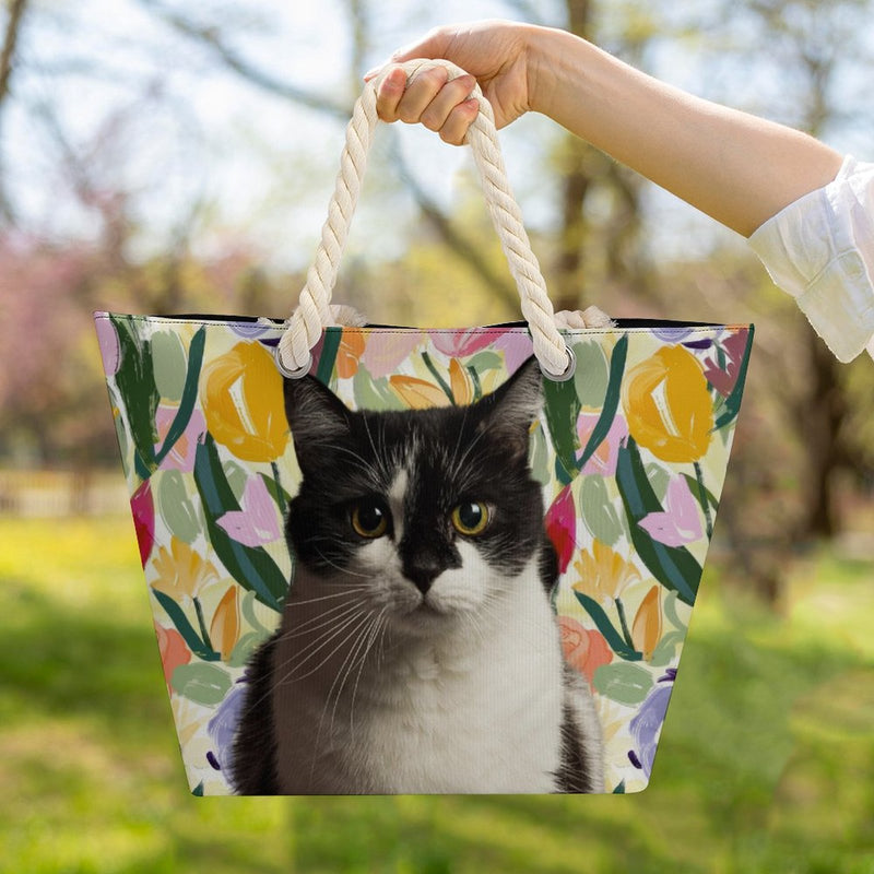 Custom Pet Hemp Rope Tote Bag – Personalized All Over Print Beach Bag, Reusable Shopping Bag, Large Capacity Travel Tote