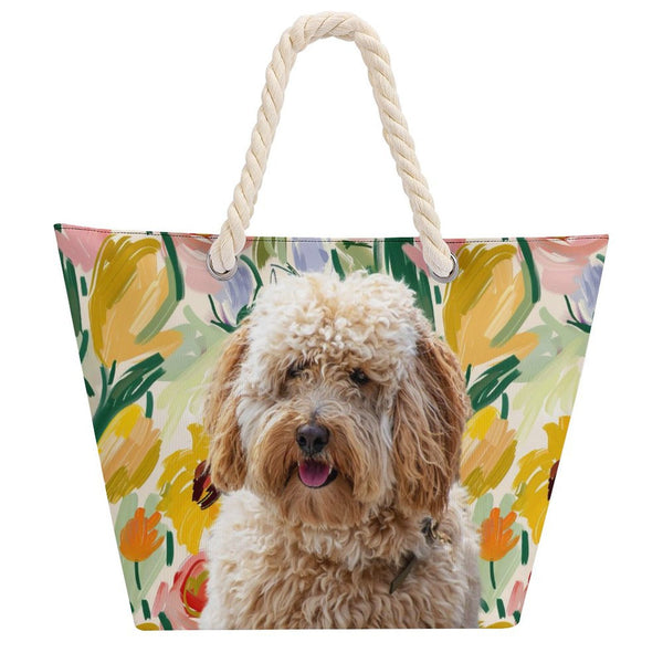 Custom Pet Hemp Rope Tote Bag – Personalized All Over Print Beach Bag, Reusable Shopping Bag, Large Capacity Travel Tote