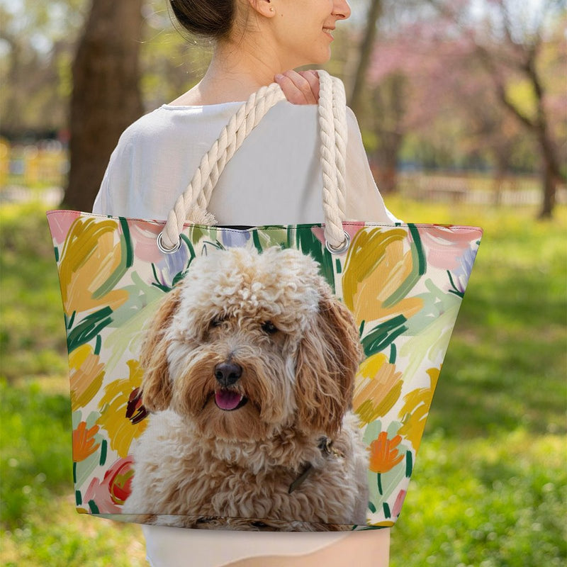 Custom Pet Hemp Rope Tote Bag – Personalized All Over Print Beach Bag, Reusable Shopping Bag, Large Capacity Travel Tote