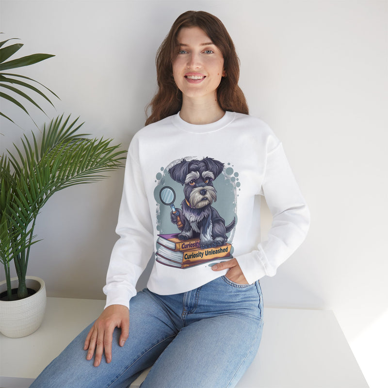 Curiosity Unleashed Schnauzer Unisex Crewneck Sweatshirt – Dog on Books