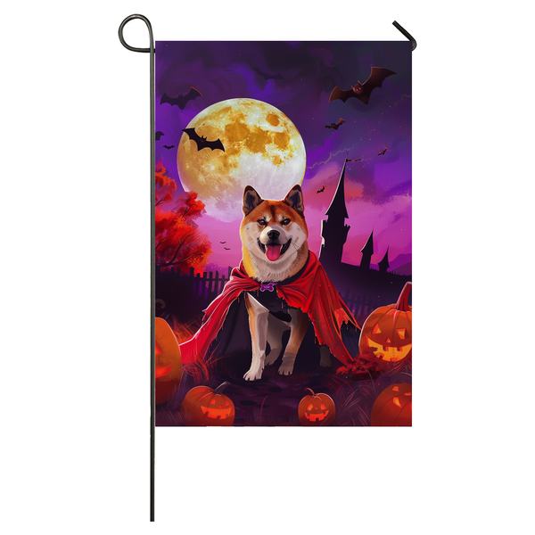Akita Dog Halloween Garden Flag, Spooky Dog Witch Halloween House Flag
