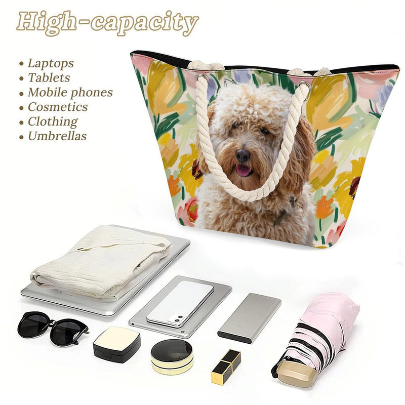 Custom Pet Hemp Rope Tote Bag – Personalized All Over Print Beach Bag, Reusable Shopping Bag, Large Capacity Travel Tote