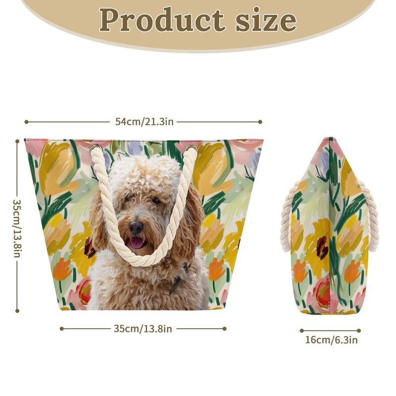 Custom Pet Hemp Rope Tote Bag – Personalized All Over Print Beach Bag, Reusable Shopping Bag, Large Capacity Travel Tote
